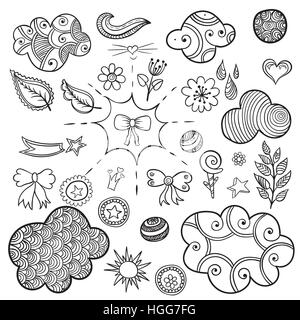 Vector set di patch di moda elementi come il cuore, fiore, mail, cloud, foglia, sun. Illustrazione Vettoriale