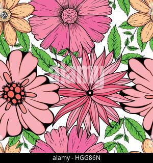 Set di vettore di disegnati a mano con fiori e foglie ramo. illustrazione isolato su grigio Illustrazione Vettoriale
