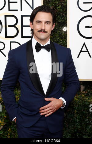 Beverly Hills, noi. 08 gen 2017. Milo Ventimiglia arriva al 74Annuale di Golden Globe Awards, Golden Globes, in Beverly Hills Los Angeles, Stati Uniti d'America, il 08 gennaio 2017. Foto: Hubert Boesl foto: Hubert Boesl//dpa/Alamy Live News Foto Stock