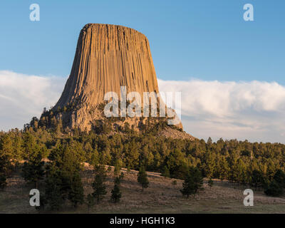 Devil's Tower da Joyner Ridge Trail, Devil's Tower monumento nazionale, Wyoming. Foto Stock