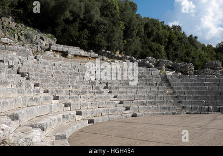 Teatro romano, Anfiteatro, antica città di Butrinto, Valona, Albania Foto Stock