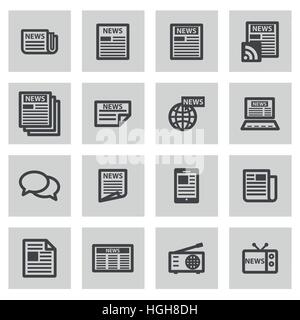 Linea del vettore news set di icone su sfondo grigio Illustrazione Vettoriale