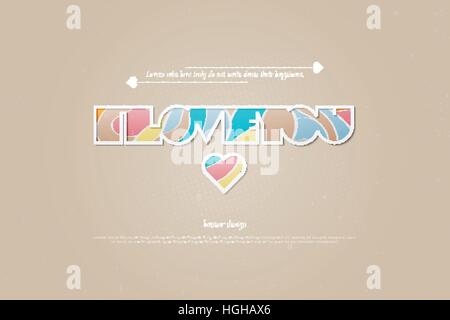 Iscrizione colorati con il simbolo del cuore isolato su sfondo beige. vettore il giorno di San Valentino design banner. Ti amo scritte banner, concetto di vacanza Illustrazione Vettoriale