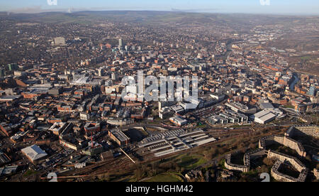 Vista aerea del centro della città di Sheffield skyline, South Yorkshire, Regno Unito Foto Stock