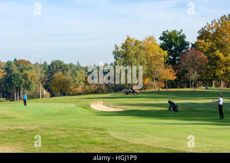 Verde su campo da golf a Foxhills Club & Resort, Stonehill Road, Ottershaw, Surrey, England, Regno Unito Foto Stock