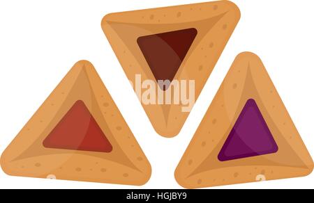 Icona Hamantaschen. In stile appartamento, isolato su sfondo bianco. Illustrazione Vettoriale, clip art. Illustrazione Vettoriale