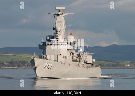 BNS Leopoldo I (F930), un Karel portiere-class frigate belga della Marina Militare, all'inizio dell'esercizio comune della Warrior 16-2 Foto Stock