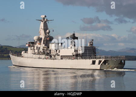 BNS Leopoldo I (F930), un Karel portiere-class frigate belga della Marina Militare, all'inizio dell'esercizio comune della Warrior 16-2 Foto Stock