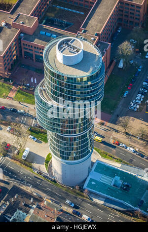 Vista aerea, la costruzione di uffici Exzenterhaus su un ex bunker della Seconda guerra mondiale, Bochum, la zona della Ruhr, Renania settentrionale-Vestfalia, Germania, Europa Foto Stock