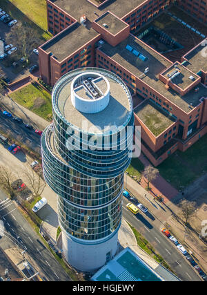 Vista aerea, la costruzione di uffici Exzenterhaus su un ex bunker della Seconda guerra mondiale, Bochum, la zona della Ruhr, Renania settentrionale-Vestfalia, Germania, Europa Foto Stock