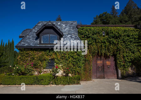 La cantina in pietra edificio, Chateau Boswell Cantina, Saint Helena, la Valle di Napa NAPA County, California Foto Stock