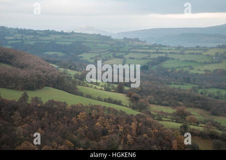 Bella immagine di panorama di cave abbandonate preso in consegna dalla natura in autunno cadono all alba con nebbia meteo Foto Stock