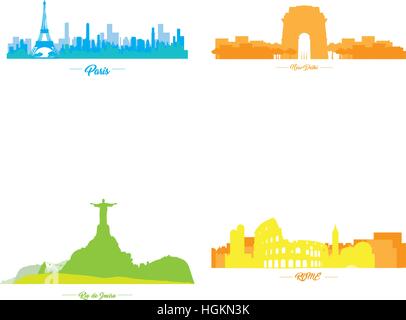 Set di dall'alto di diverse città, illustrazione vettoriale Illustrazione Vettoriale