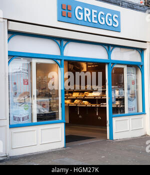 Parte anteriore del Greggs panificio negozio in Darlington nel nord est dell' Inghilterra Foto Stock