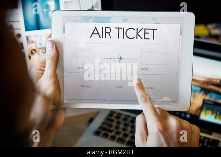Prenotazione biglietto aereo Online Travel viaggio Concetto di vacanza Foto Stock
