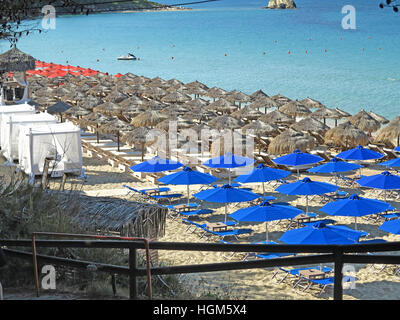 Le spiagge di Platis Gialos e la spiaggia di Makris Gialos, Lassi, Argostoli, Isola, Cefalonia, Grecia Foto Stock