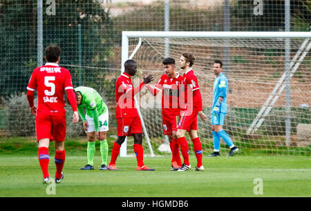 La Manga, Spagna. Il 10 gennaio, 2017. Fase invernale 2017. Partita amichevole tra VFL Wolfsburg vs FC Sion in La Manga Club. © ABEL F. ROS/Alamy Live News Foto Stock