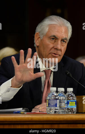 Washington, Stati Uniti d'America. Xii Jan, Washington DC.Rex Tillerson, candidato per il posto di segretario di Stato, subisce l'audizione di conferma il processo per decidere se egli è giusto per il lavoro. Credito: Christy Bowe/Globe foto/ZUMA filo/Alamy Live News Foto Stock