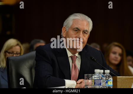 Washington, Stati Uniti d'America. Xii Jan, Washington DC.Rex Tillerson, candidato per il posto di segretario di Stato, subisce l'audizione di conferma il processo per decidere se egli è giusto per il lavoro. Credito: Christy Bowe/Globe foto/ZUMA filo/Alamy Live News Foto Stock