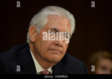 Washington, Stati Uniti d'America. Xii Jan, Washington DC.Rex Tillerson, candidato per il posto di segretario di Stato, subisce l'audizione di conferma il processo per decidere se egli è giusto per il lavoro. Credito: Christy Bowe/Globe foto/ZUMA filo/Alamy Live News Foto Stock