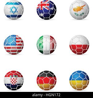 Pallone da calcio bandiera su uno sfondo bianco. Illustrazione Vettoriale