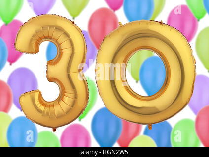 Numero 30 trenta di palloncini gonfiabili dorati isolati su bianco.  Palloncini di elio, numeri in lamina d'oro. Festa decorazione, anniversario  segno per Foto stock - Alamy