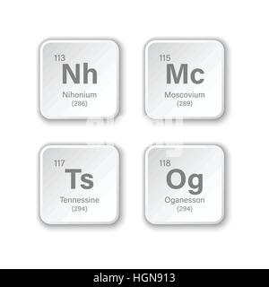 Nihonium, Moscovium, Tennessine e Oganesson Illustrazione Vettoriale