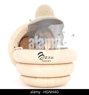 3D La figura indossa il cappello con griglia di protezione permanente, mentre in forma di alveare jar Foto Stock
