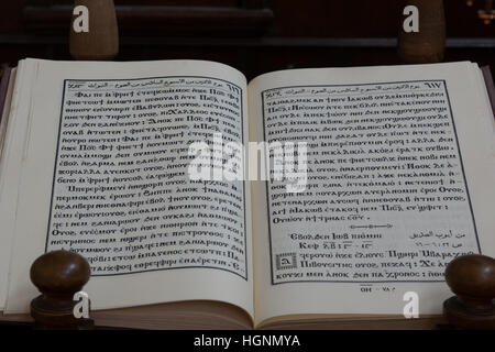 Gerusalemme, Israele - Agosto 1,2014: Nuovo Testamento Bibbia scritta in lingua copta nel Patriarcato copto in Gerusalemme. Foto Stock