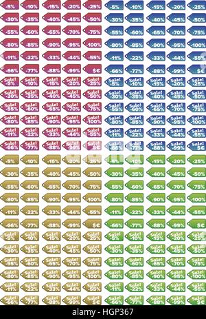 Mega set di 240 Prezzo di vendita tag vettore / icone. Orientata orizzontalmente.raggruppati, pronto per un rapido e immediato utilizzo. Illustrazione Vettoriale