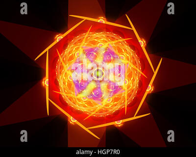 Fiery colorato mandala magici nello spazio, generato dal computer sfondo astratto, 3D render Foto Stock