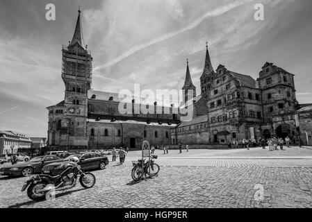 Vista sulla Cattedrale di Bamberga, in bianco e nero Foto Stock