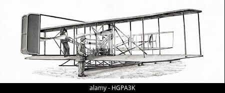 Un fastidio Wright bi-plane aka double-decker. Da Meyers lessico, pubblicato 1924. Foto Stock