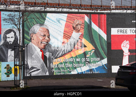 Gli amici dell'Irlanda il murale sulla Pace Internazionale parete in Belfast Foto Stock