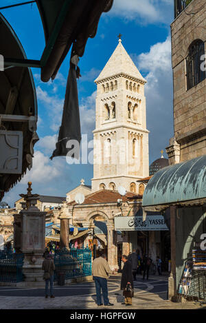 Muristan Square e Chiesa luterana del Redentore, Gerusalemme, Israele, Medio Oriente Foto Stock