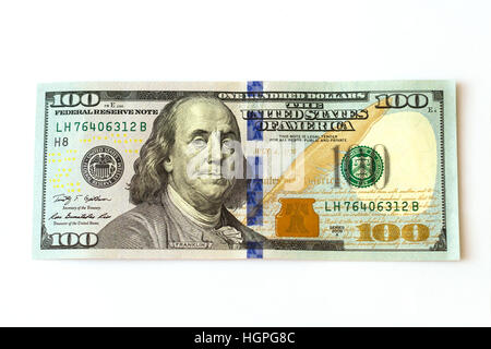 Un centinaio di dollari, nuove banconote sono nelle denominazioni di 100 dollari. Simbolo di valuta USA di ricchezza e di investimento. Il denaro degli Stati Uniti di Amer Foto Stock