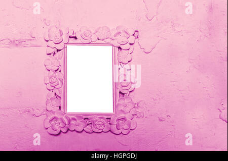 Photo frame sulla parete rosa con spazio per il testo Foto Stock
