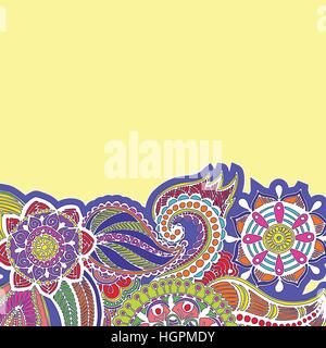 Disegnato a mano doodle colorato. Zentangle antistress design. Posto per il testo. Schizzo di colore design floreale. Tatuaggio, poster, stampa, t-shirt Illustrazione Vettoriale