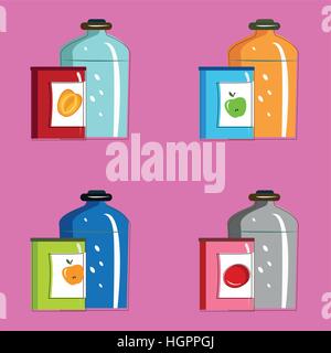 Impostare i vasetti con le conserve di frutta e verdura Illustrazione Vettoriale