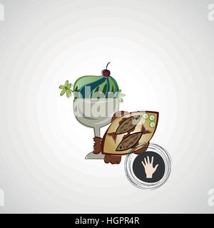 Schizzo di vettore di gustosi dessert e pesce fritto Illustrazione Vettoriale