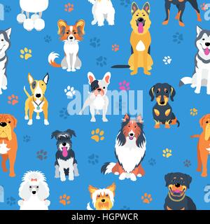 Modello senza cuciture con cani design piatto Illustrazione Vettoriale