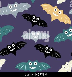 Halloween seamless pattern con colorul bat. Bellissimo sfondo vettoriale per decorazione halloween disegni. Carino minimalista elementi d'arte su bianco bac Illustrazione Vettoriale