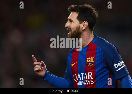 Barcellona, Spagna. Xi gen, 2017. Lionel Messi (FC Barcelona), durante il Kings Cup Soccer match tra FC Barcelona e Atletico de Bilbao, allo stadio Camp Nou a Barcellona Spagna. Mercoledì, 11 gennaio 2017. Foto: S.Lau © dpa/Alamy Live News Foto Stock