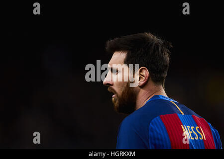 Barcellona, Spagna. Xi gen, 2017. Lionel Messi (FC Barcelona), durante il Kings Cup Soccer match tra FC Barcelona e Atletico de Bilbao, allo stadio Camp Nou a Barcellona Spagna. Mercoledì, 11 gennaio 2017. Foto: S.Lau © dpa/Alamy Live News Foto Stock