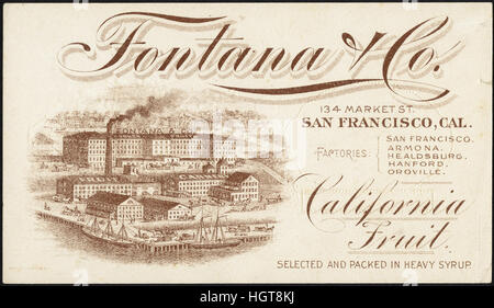 Fontana & Co. Oro marca, il migliore e più affidabile di frutta confezionati in gli Stati Uniti [back] - Il commercio di generi alimentari Card Foto Stock
