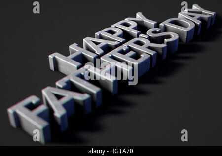 Un 3D render di metallo estruso per il controllo ortografico del testo fuori la frase felice padri giorno in elegante sfondo nero Foto Stock
