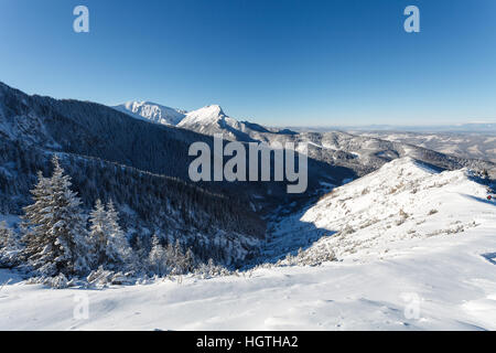 In inverno il paesaggio di montagna, vista di Giewont peak, Tatry montagne, Polonia Foto Stock