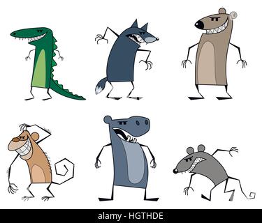 Illustrazione vettoriale di un sei strani animali Illustrazione Vettoriale