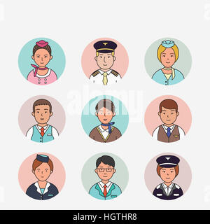 Le icone dei ritratti di piloti e assistenti di volo Foto Stock