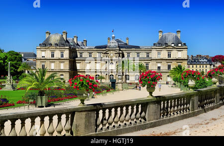 Il Palazzo del Lussemburgo e bellissimo parco in estate, Parigi Foto Stock